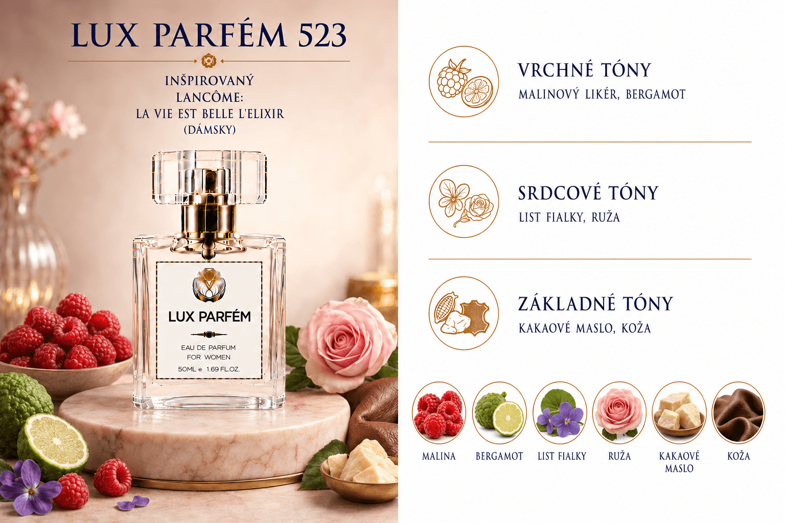 Lux Parfém 523 – Inšpirovaný Lancôme: La Vie Est Belle LElixir